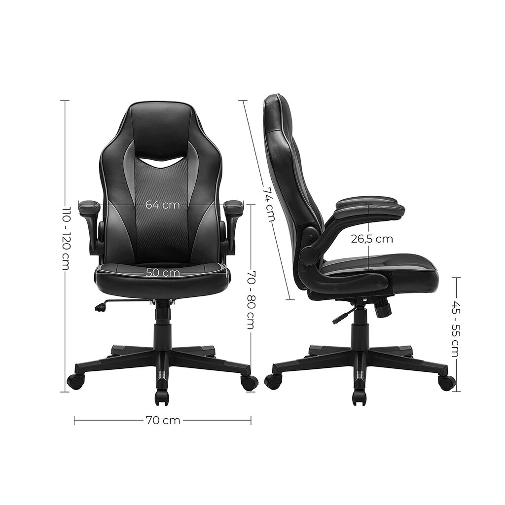 Biuro kėdė OBG064B03, juoda/pilka kaina ir informacija | Biuro kėdės | pigu.lt