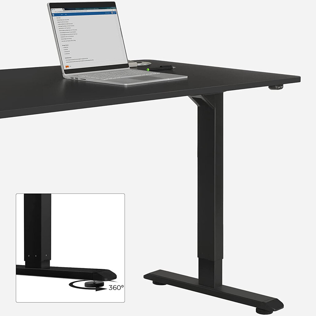 Elektrinis, reguliuojamo aukščio rašomasis stalas, juoda цена и информация | Kompiuteriniai, rašomieji stalai | pigu.lt