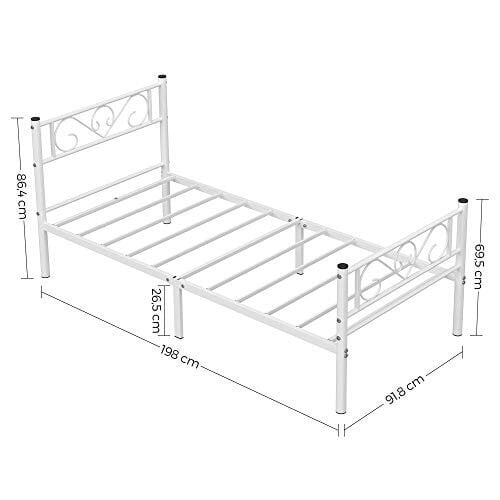 Metalinis viengulės lovos rėmas, 90x190 cm,, balta kaina | pigu.lt