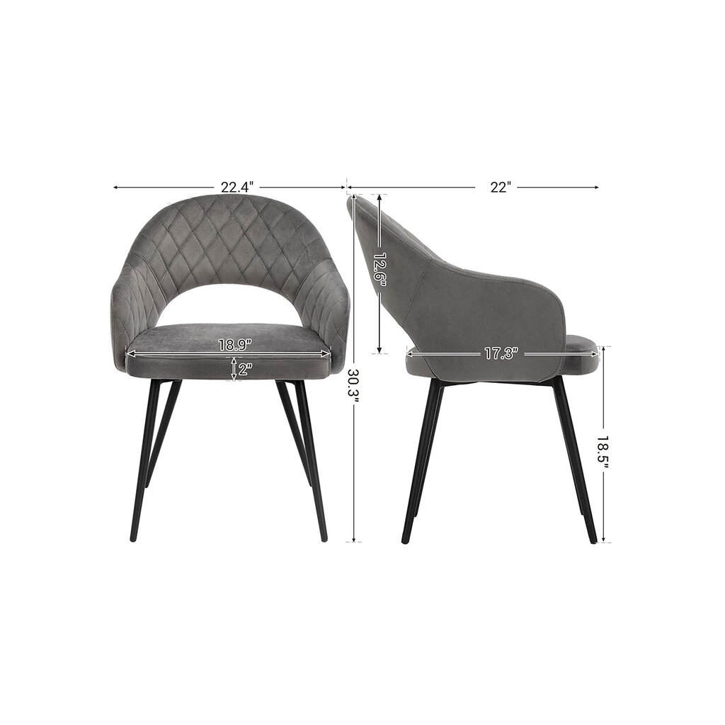 2 vnt. valgomojo kėdžių rinkinys Songmics, pilkas цена и информация | Virtuvės ir valgomojo kėdės | pigu.lt