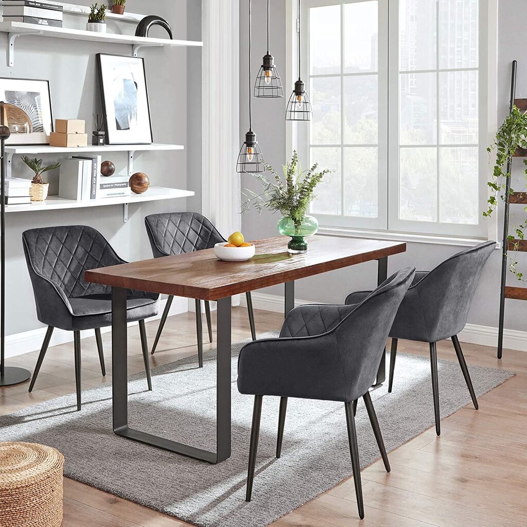 Minkštų valgomojo kėdžių rinkinys, 2vnt., pilkos spalvos цена и информация | Virtuvės ir valgomojo kėdės | pigu.lt