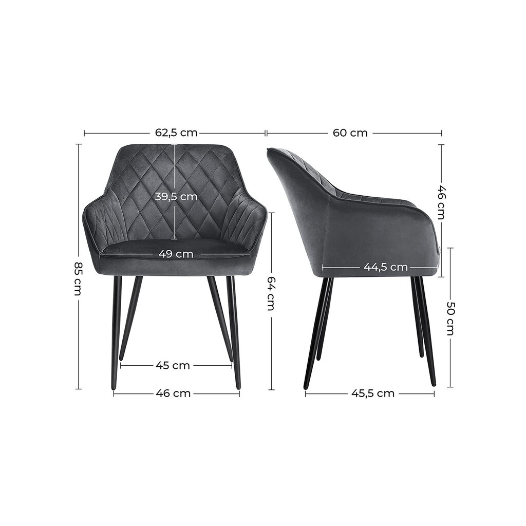 Minkštų valgomojo kėdžių rinkinys, 2vnt., pilkos spalvos kaina ir informacija | Virtuvės ir valgomojo kėdės | pigu.lt