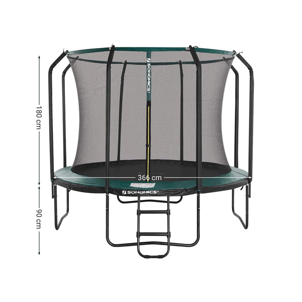 Batutas Songmics Ø 305 cm. su apsauginiu tinkleliu, kopėčiomis ir paminkštintais stulpais, žalios spalvos kaina ir informacija | Batutai | pigu.lt