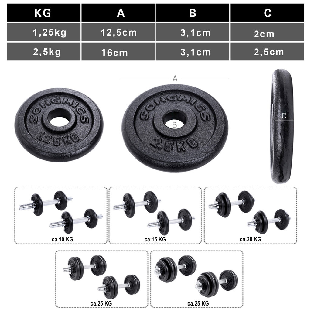 Svarmenų rinkinys Songmics SYL30T, 2x15 kg kaina ir informacija | Svoriai, svarmenys, štangos | pigu.lt