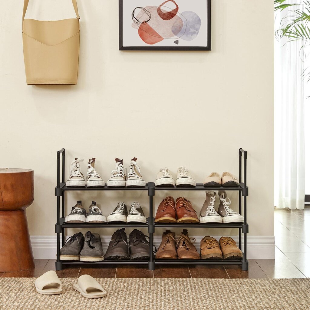 Metalinė batų lentyna 6 skyriai, juodos spalvos kaina ir informacija | Batų spintelės, lentynos ir suolai | pigu.lt