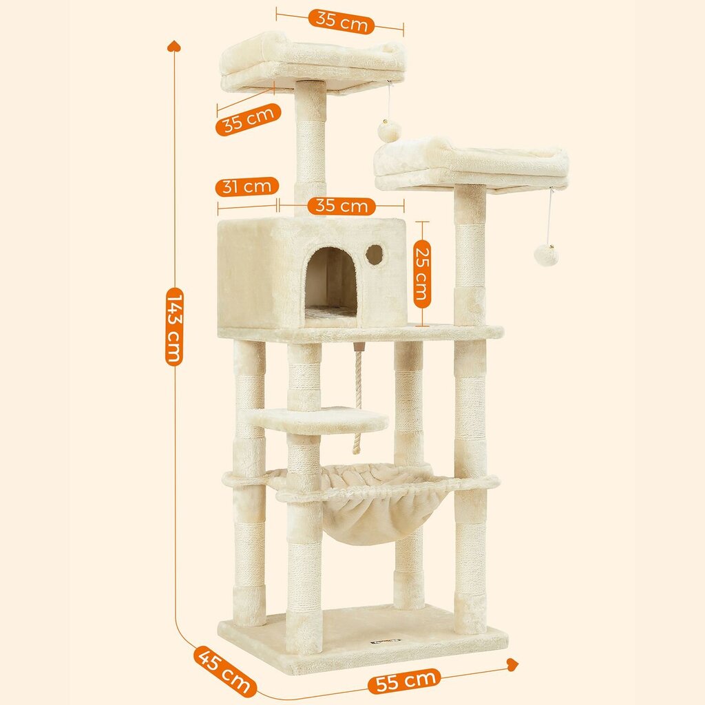 Draskyklė namelis su hamaku 143 cm., smėlio spalvos kaina ir informacija | Draskyklės | pigu.lt