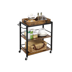 Virtuvinis vežimėlis su nuimamu rudu padėklu, ruda/juoda kaina ir informacija | Virtuvinės spintelės | pigu.lt