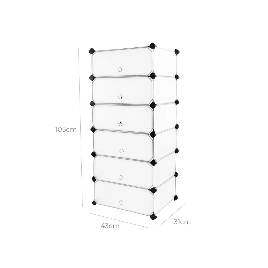 Plastikinė batų lentyna, 6 skyrių, baltos spalvos kaina ir informacija | Batų spintelės, lentynos ir suolai | pigu.lt