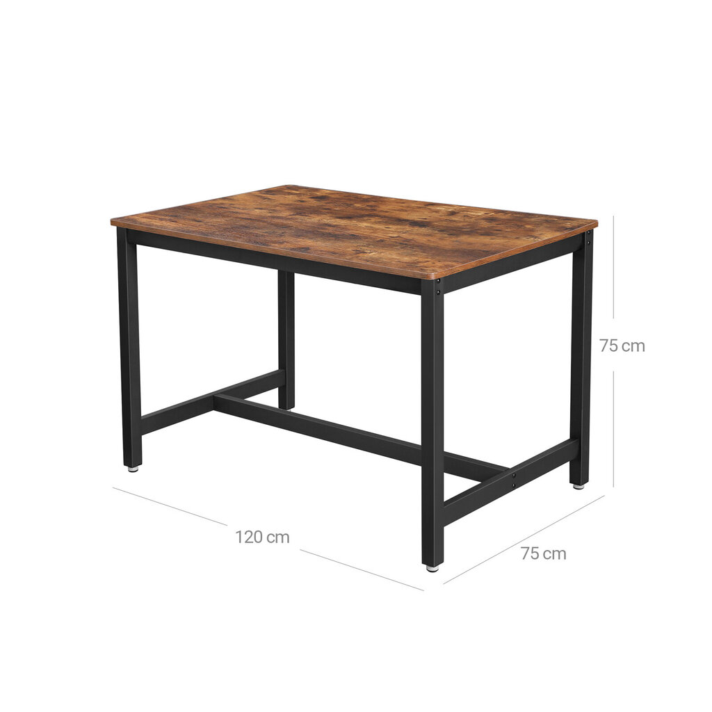 Virtuvės stalas 4 žmonėms, 120 x 75 x 75 cm, KDT75X, tamsiai rudas kaina ir informacija | Virtuvės ir valgomojo stalai, staliukai | pigu.lt