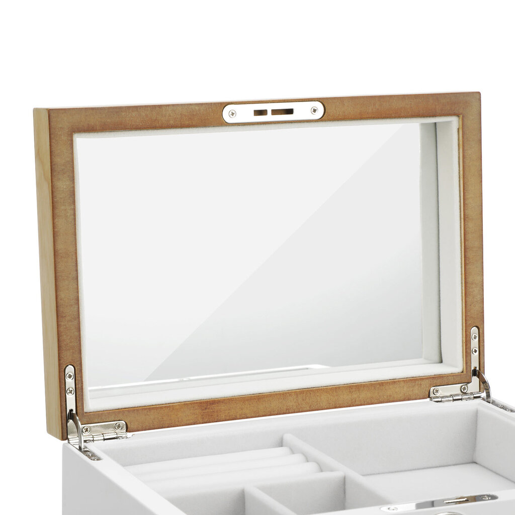 Balta papuošalų dėžutė su veidrodžiu, 24.5x17x14.5 cm kaina ir informacija | Interjero detalės | pigu.lt