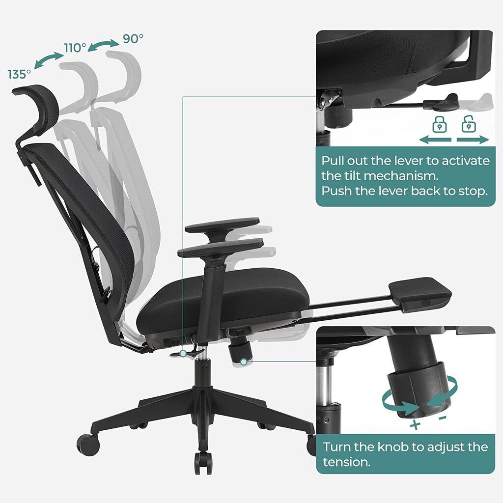 Biuro kėdė OBN61BKV1, juoda kaina ir informacija | Biuro kėdės | pigu.lt