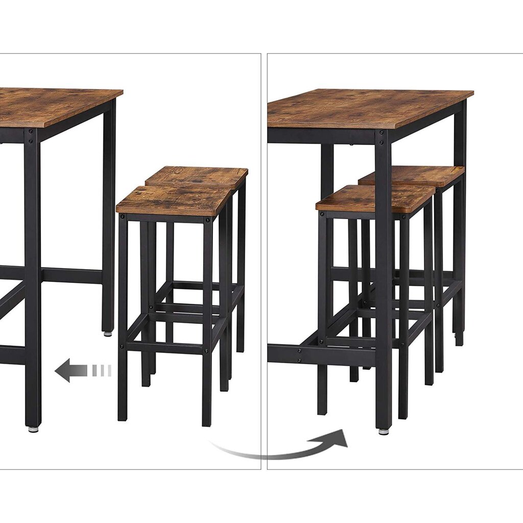 Baro stalo ir kėdžių komplektas, 3 dalių, rudas цена и информация | Valgomojo komplektai | pigu.lt
