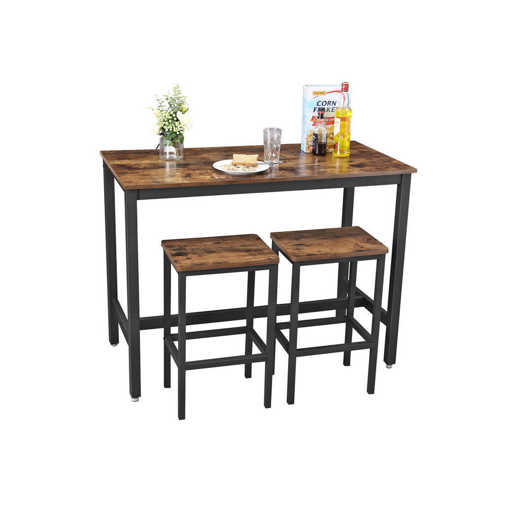 Baro stalo ir kėdžių komplektas, 3 dalių, rudas kaina ir informacija | Valgomojo komplektai | pigu.lt