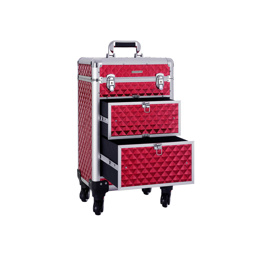 Kosmetikos lagaminas ant ratukų, raudonos spalvos цена и информация | Kosmetinės, veidrodėliai | pigu.lt