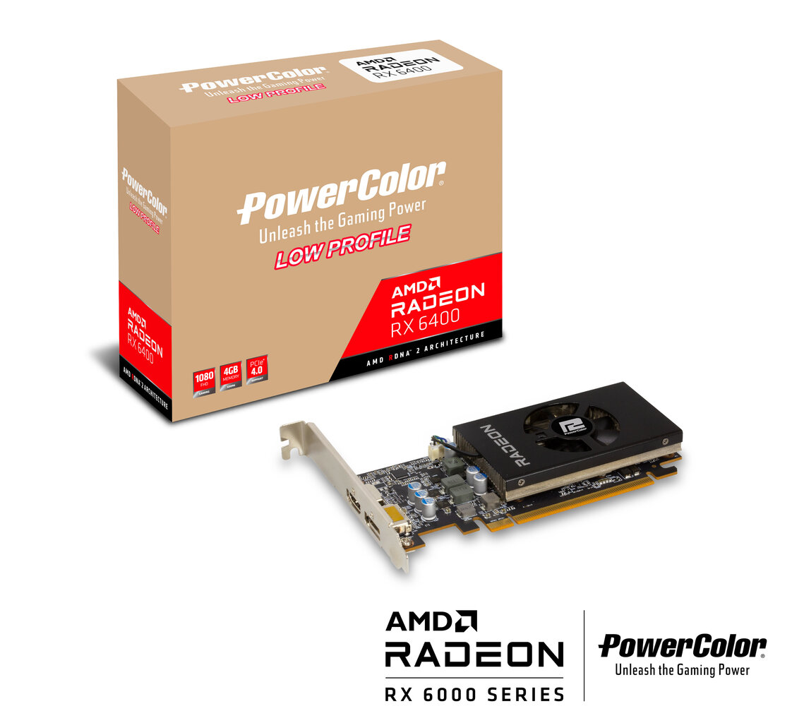 PowerColor AXRX 6400 LP 4GBD6-DH graphics card AMD Radeon RX 6400 4 GB GDDR6 kaina ir informacija | Vaizdo plokštės (GPU) | pigu.lt