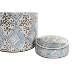 Vaza DKD Home Decor Porcelianas Rusvai gelsva Mėlyna Arabas (18 x 18 x 30 cm) kaina ir informacija | Vazos | pigu.lt