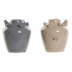 Vaza DKD Home Decor Porcelianas Pilka Rusvai gelsva Paukščiai Shabby Chic (13 x 13 x 14.5 cm) (2 pcs) kaina ir informacija | Vazos | pigu.lt