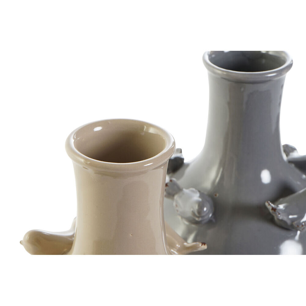 Vaza DKD Home Decor Porcelianas Pilka Rusvai gelsva Paukščiai Shabby Chic (13.5 x 13.5 x 18 cm) (2 pcs) kaina ir informacija | Vazos | pigu.lt
