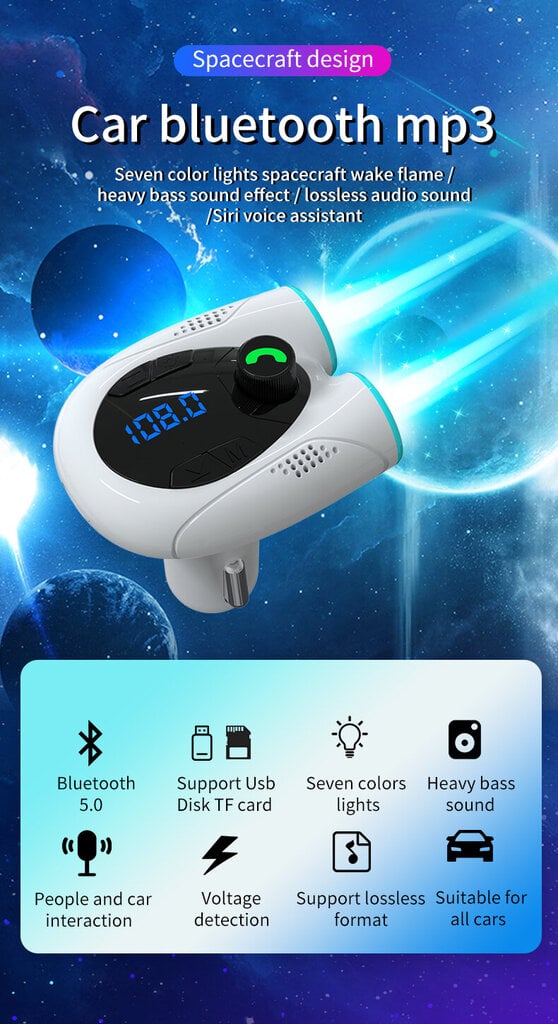 FM moduliatorius G68 Bluetooth 5.0,USB+USB-C, juoda kaina ir informacija | FM moduliatoriai | pigu.lt