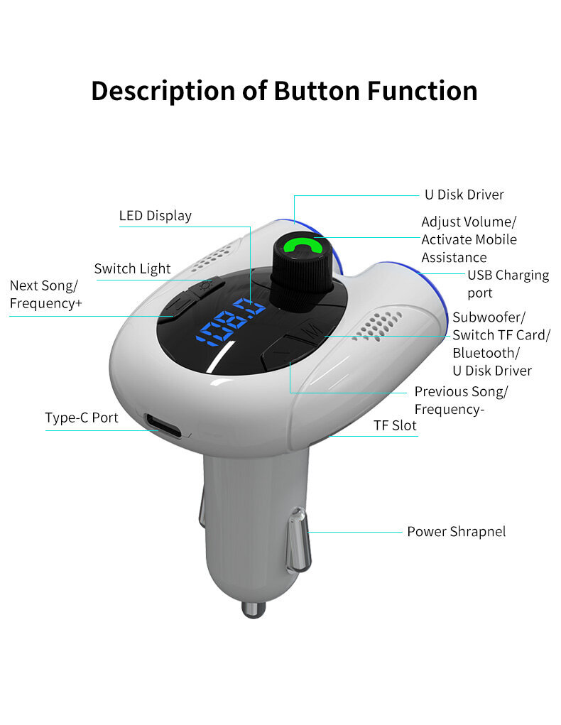 FM moduliatorius G68 Bluetooth 5.0,USB+USB-C, juoda цена и информация | FM moduliatoriai | pigu.lt