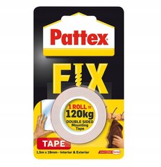 Pattex FIX 120 kg Dvipusė juosta 1,5 m x 19 mm kaina ir informacija | Mechaniniai įrankiai | pigu.lt