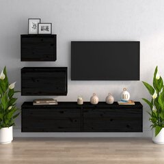 vidaXL Televizoriaus spintelės, 4vnt., juodos, pušies medienos masyvas kaina ir informacija | TV staliukai | pigu.lt