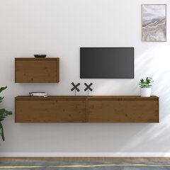 vidaXL Televizoriaus spintelės, 3vnt., medaus rudos, pušies masyvas kaina ir informacija | TV staliukai | pigu.lt