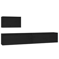 vidaXL Televizoriaus spintelės, 3vnt., juodos, pušies medienos masyvas kaina ir informacija | TV staliukai | pigu.lt