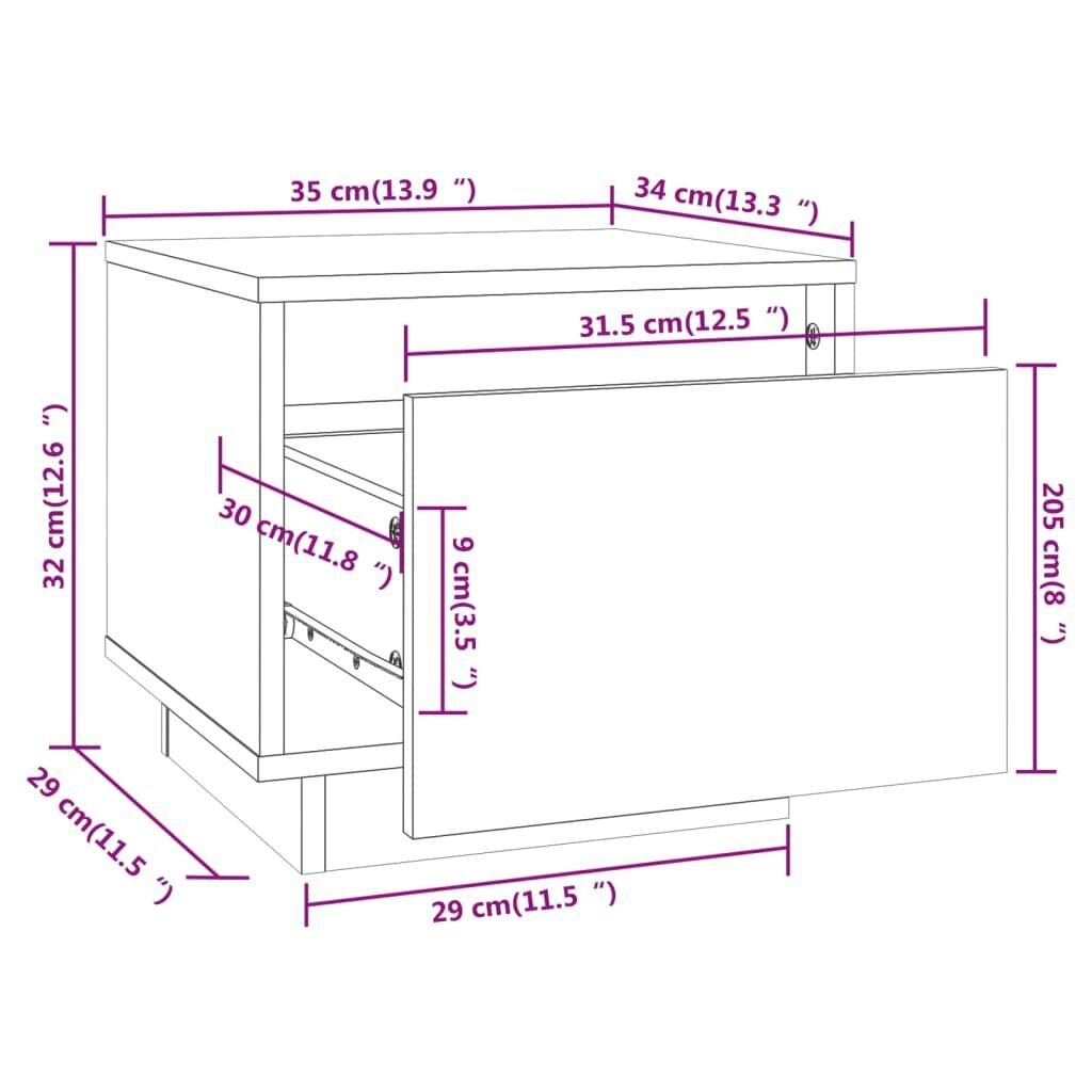 vidaXL Naktinės spintelės, 2vnt., juodos, 35x34x32cm, pušies masyvas kaina ir informacija | Spintelės prie lovos | pigu.lt