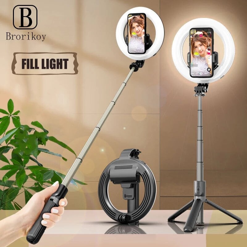 LED selfie lazda - stovas su žiedine lempa ir Bluetooth pultu цена и информация | Asmenukių lazdos (selfie sticks) | pigu.lt