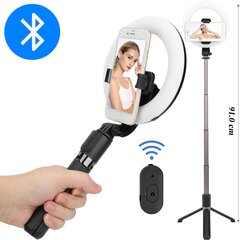 LED selfie lazda - stovas su žiedine lempa ir Bluetooth pultu kaina ir informacija | Asmenukių lazdos (selfie sticks) | pigu.lt