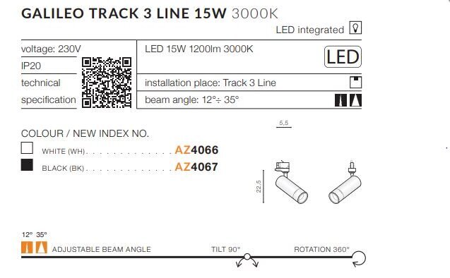 Įmontuojamas šviestuvas į 1F bėgelius AZzardo Kira AZ4596 kaina ir informacija | Bėginiai šviestuvai ir bėgiai | pigu.lt
