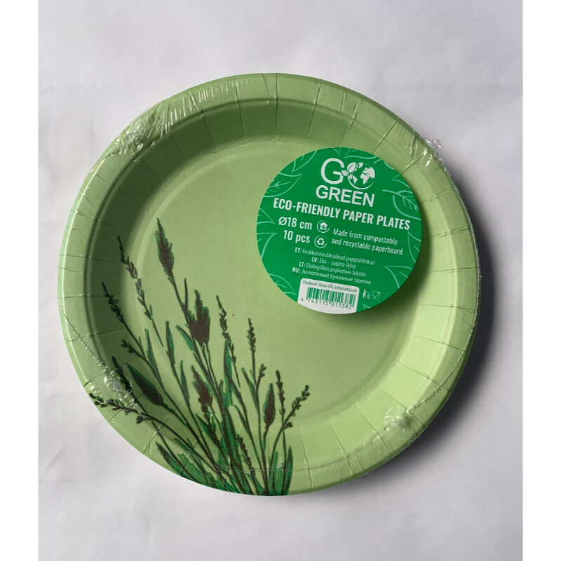 Ekologiškos popierinės lėkštės Reed Go Green Ø 18cm 10 vnt kaina ir informacija | Vienkartiniai indai šventėms | pigu.lt
