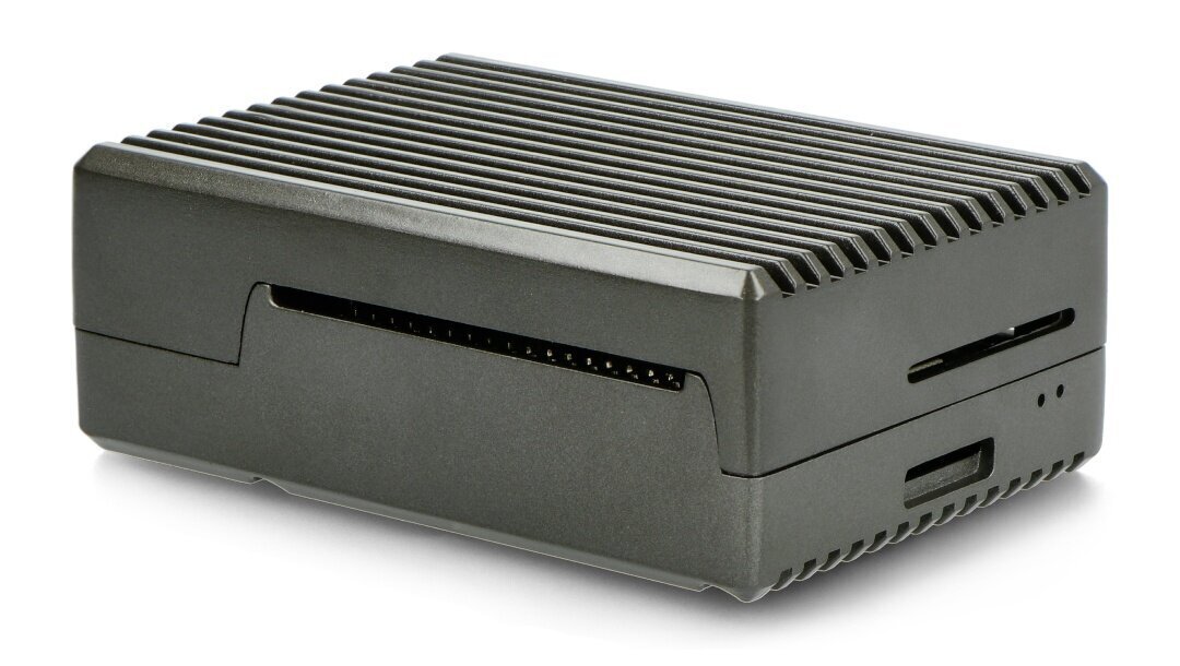 Dėklas skirtas Raspberry Pi 4B - su išpjovomis - aliuminis - grafitas kaina ir informacija | Atviro kodo elektronika | pigu.lt