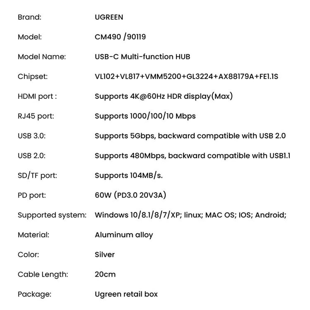 Ugreen 90119 kaina ir informacija | Adapteriai, USB šakotuvai | pigu.lt