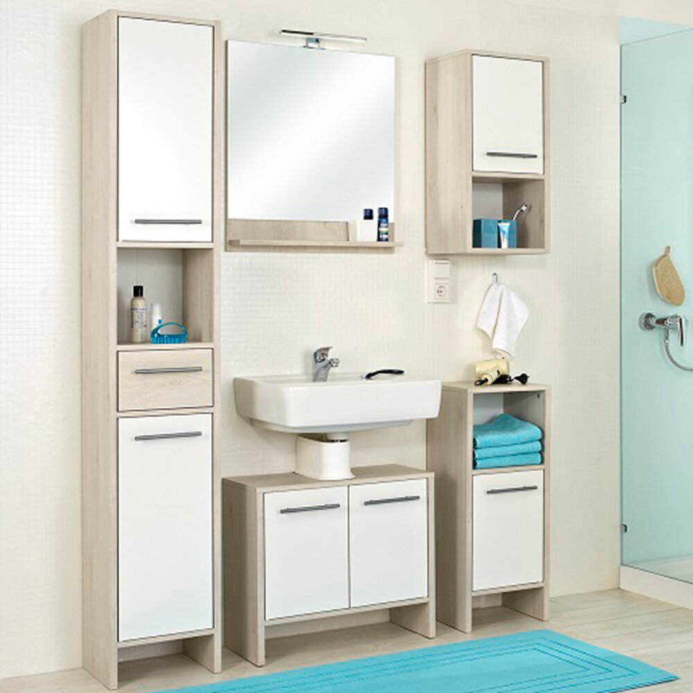 Apatinė vonios spintelė 350 balta / šviesiai ruda цена и информация | Vonios spintelės | pigu.lt