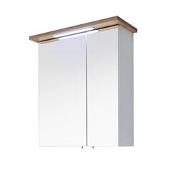 Зеркальный шкаф с LED-светильником 84-I белый/дуб цена и информация | Шкафчики для ванной | pigu.lt