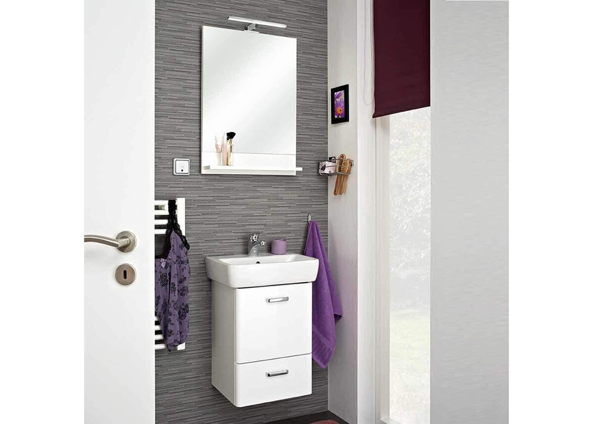 Vonios veidrodis su lentyna 09 balta kaina ir informacija | Vonios veidrodžiai | pigu.lt