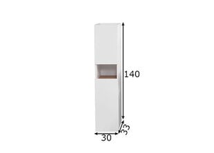 Высокий шкаф в ванную 947 белый глянцевый / дуб цена и информация | Шкафчики для ванной | pigu.lt