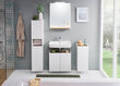 Aukšta vonios spintelė 947 baltas blizgesys / ąžuolas kaina ir informacija | Vonios spintelės | pigu.lt
