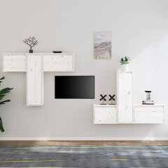 vidaXL Televizoriaus spintelės, 6vnt., baltos, pušies medienos masyvas kaina ir informacija | TV staliukai | pigu.lt
