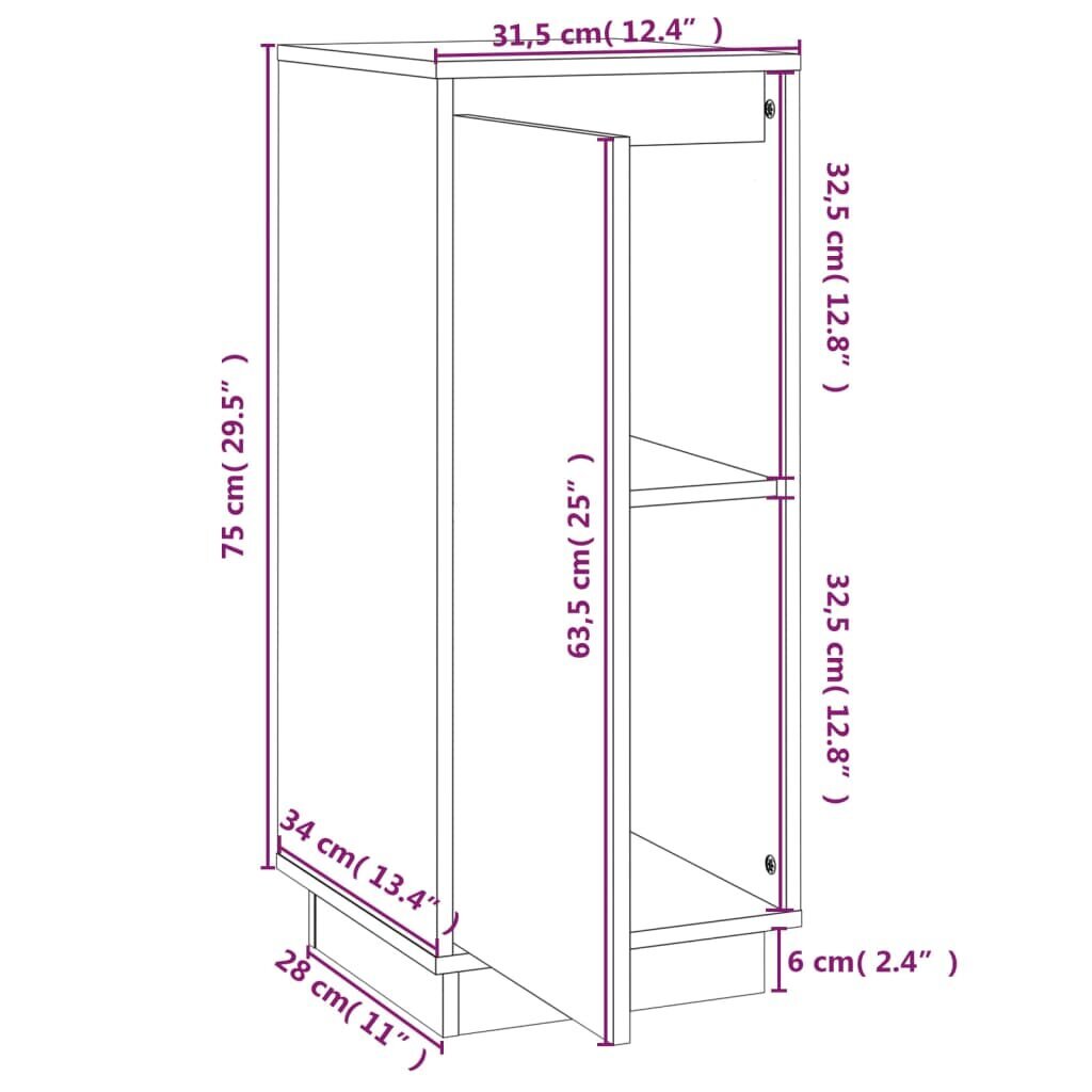 vidaXL Šoninės spintelės, 2vnt., juodos, 31,5x34x75cm, pušies masyvas kaina ir informacija | Svetainės spintelės | pigu.lt