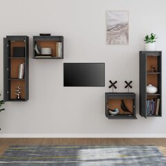 vidaXL Televizoriaus spintelės, 4vnt., pilkos, pušies medienos masyvas kaina ir informacija | TV staliukai | pigu.lt