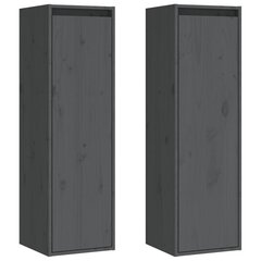 vidaXL Sieninės spintelės, 2vnt., juodos, 30x30x100cm, pušies masyvas kaina ir informacija | Lentynos | pigu.lt