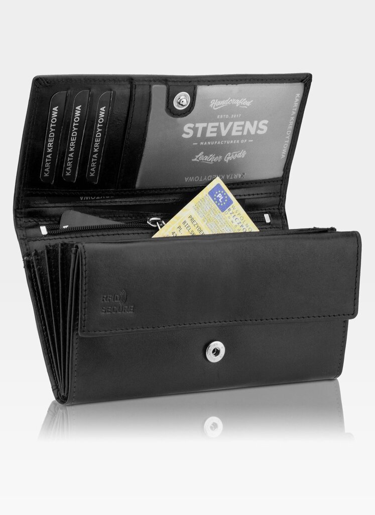Stevens moteriška odinė piniginė Z2, juoda цена и информация | Piniginės, kortelių dėklai moterims | pigu.lt