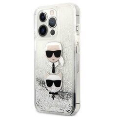 Karl Lagerfeld skysti blizgučiai Karl & Choupette Head dėklas, skirtas iPhone 13 Pro (sidabras) kaina ir informacija | Telefono dėklai | pigu.lt