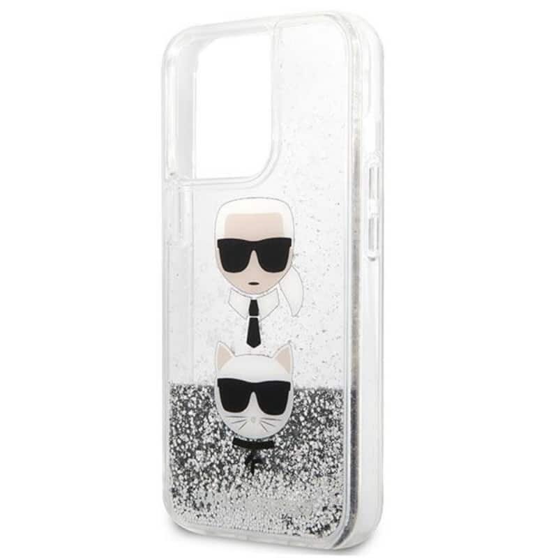 Karl Lagerfeld skysti blizgučiai Karl & Choupette Head dėklas, skirtas iPhone 13 Pro (sidabras) kaina ir informacija | Telefono dėklai | pigu.lt