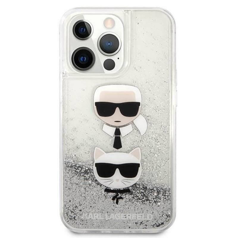 Karl Lagerfeld skysti blizgučiai Karl & Choupette Head dėklas, skirtas iPhone 13 Pro (sidabras) kaina ir informacija | Telefono dėklai | pigu.lt