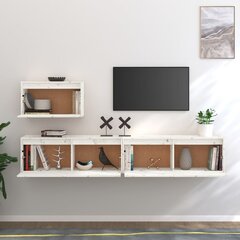 vidaXL Televizoriaus spintelės, 3vnt., baltos, pušies medienos masyvas kaina ir informacija | TV staliukai | pigu.lt