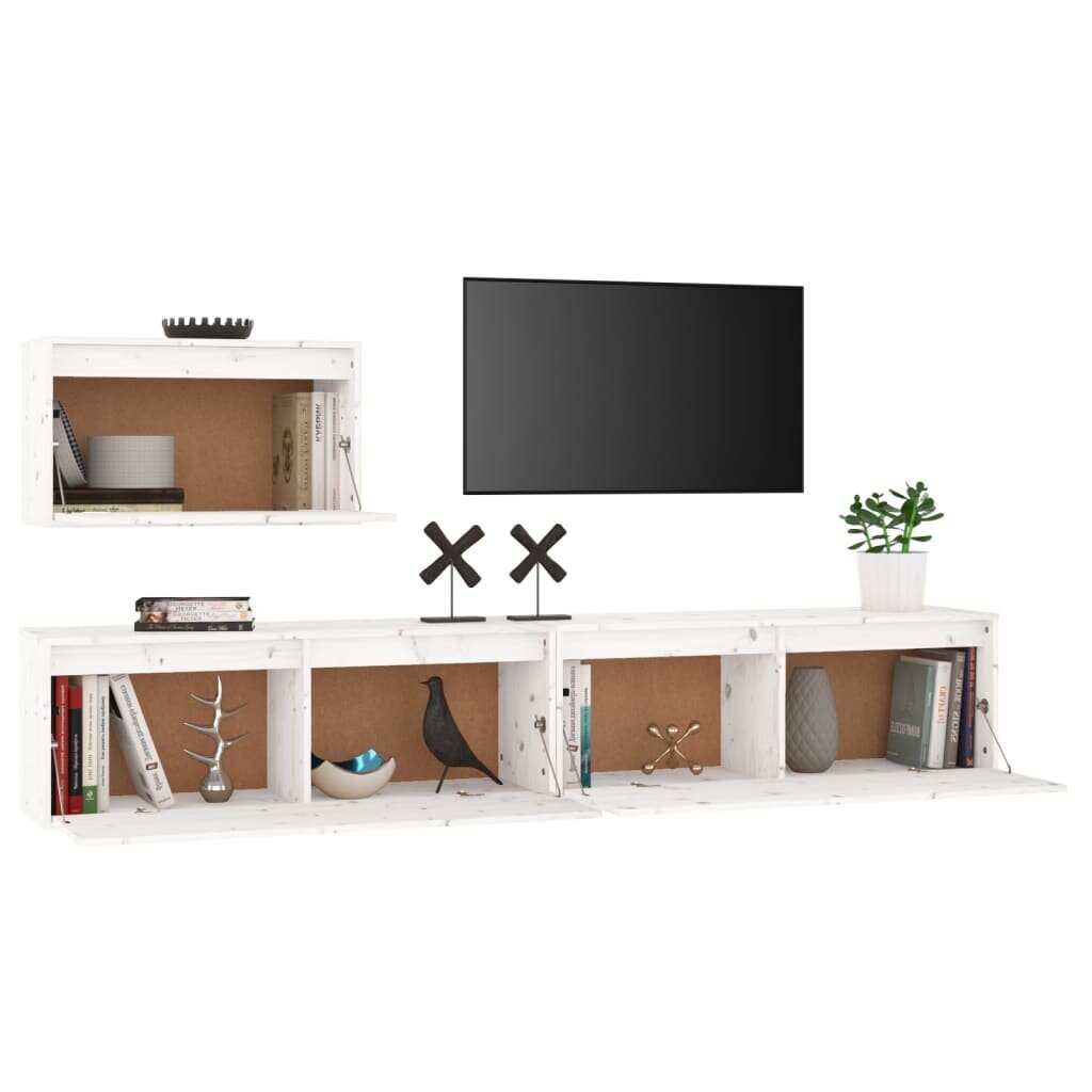 vidaXL Televizoriaus spintelės, 3vnt., baltos, pušies medienos masyvas цена и информация | TV staliukai | pigu.lt